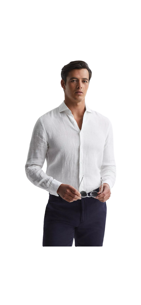 REISS RUBAN LINEN REGULAR FIT SHIRT WHITE