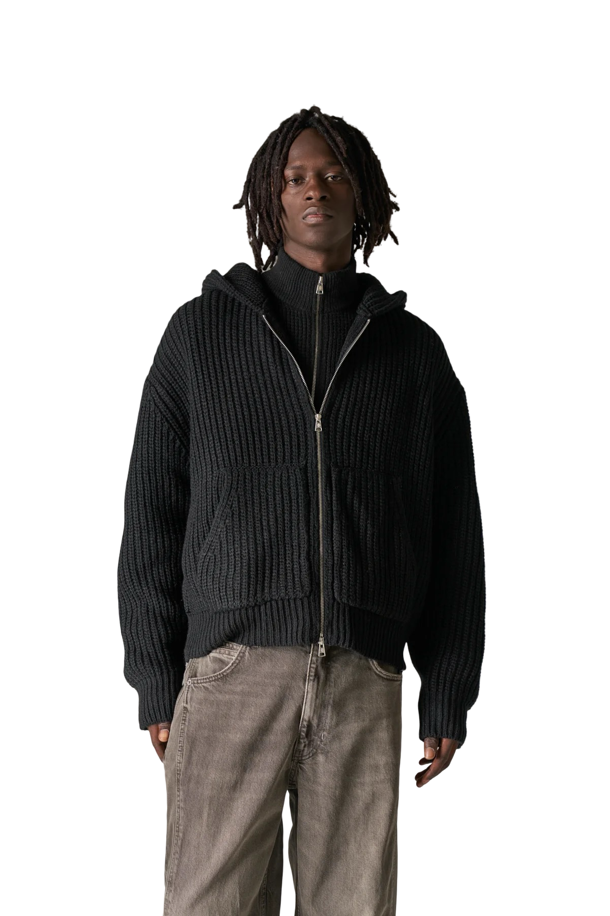 THE COUTURE CLUB RIB KNITTED ZIP THROUGH HOODIE