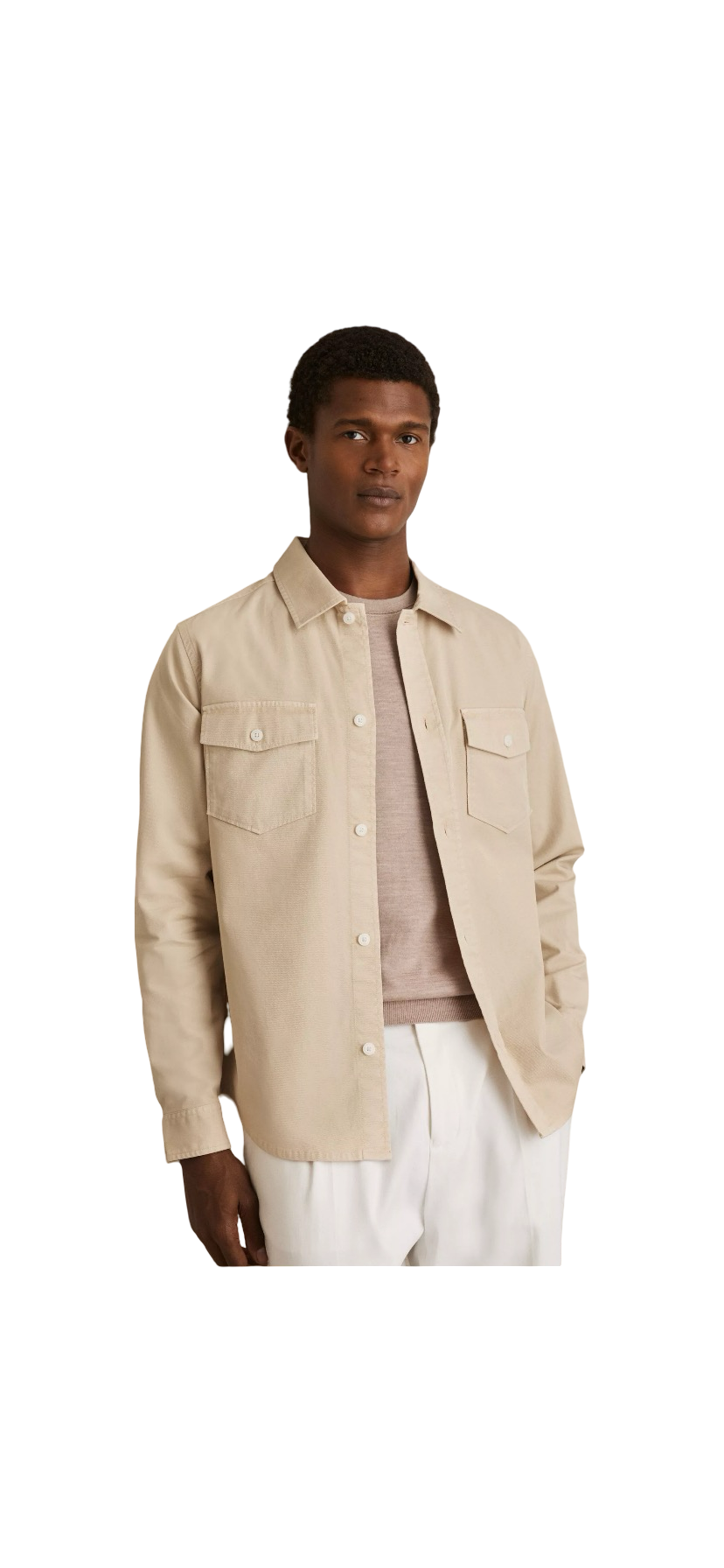 REISS MALAKI COTTON BLEND REGULAR FIT OVERSHIRT STONE