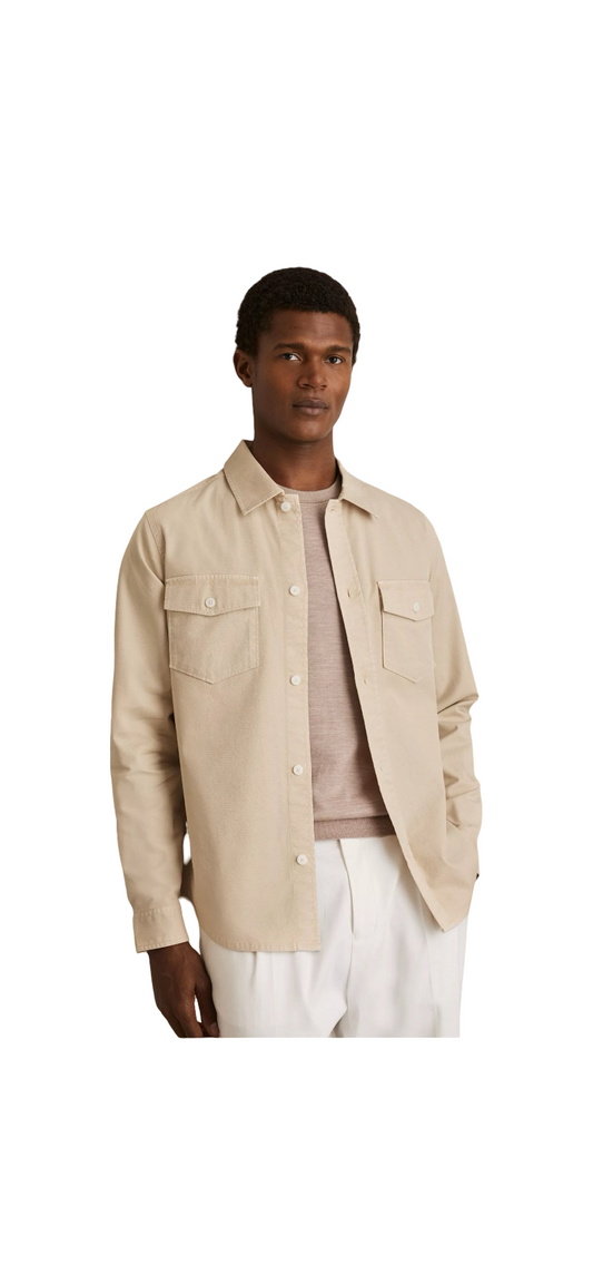 REISS MALAKI COTTON BLEND REGULAR FIT OVERSHIRT STONE