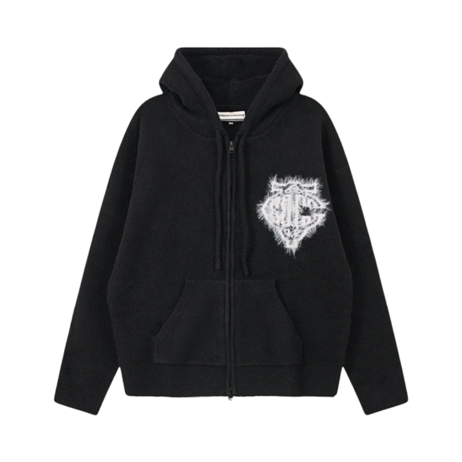 THE COUTURE CLUB MONOGRAM FLUFFY KNIT ZIP THROUGH HOODIE BLACK