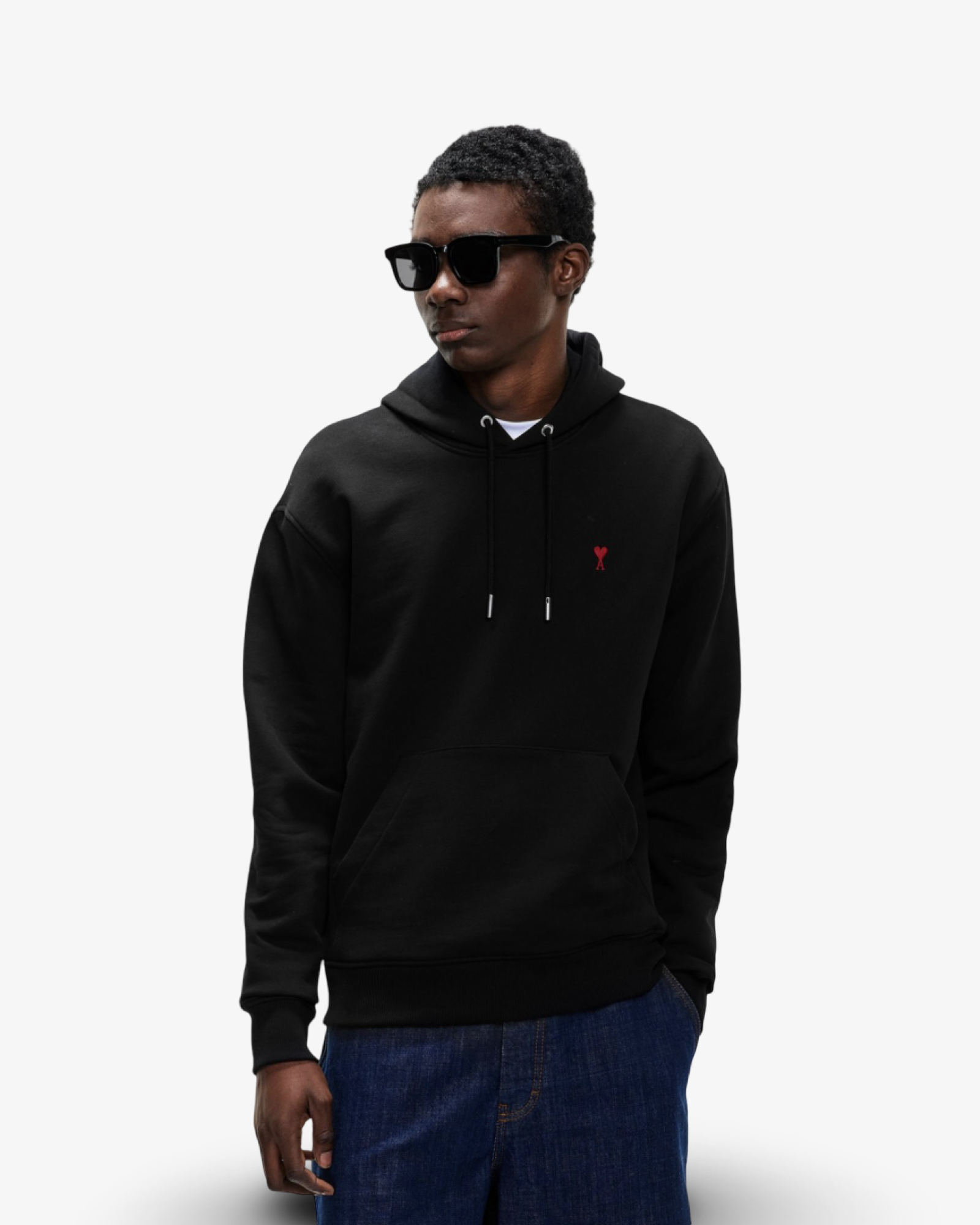 AMI PARIS MENS PULL OVER HOODIE - BLACK