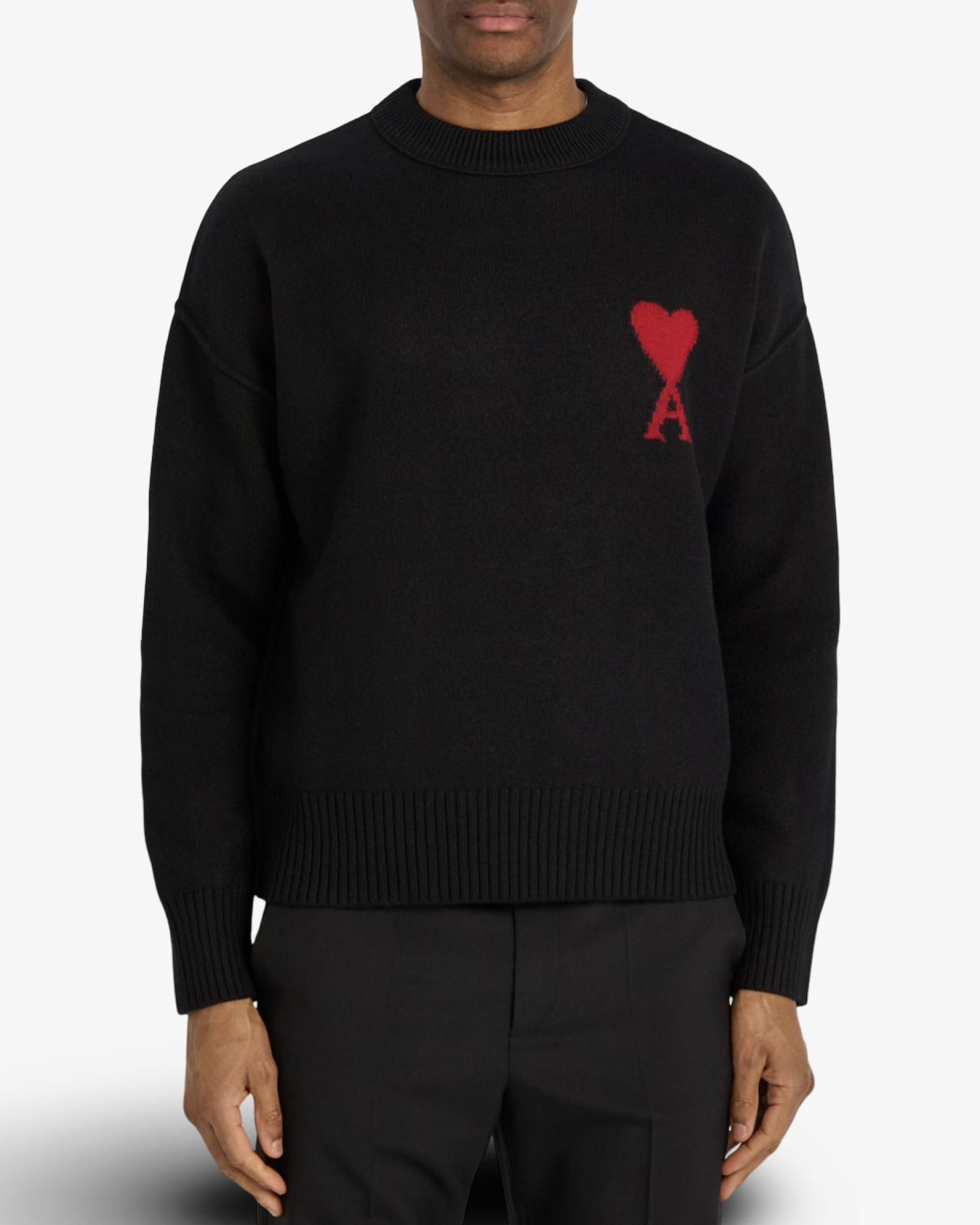 AMI PARIS DE COEUR CREWNECK SWEATER - BLACK