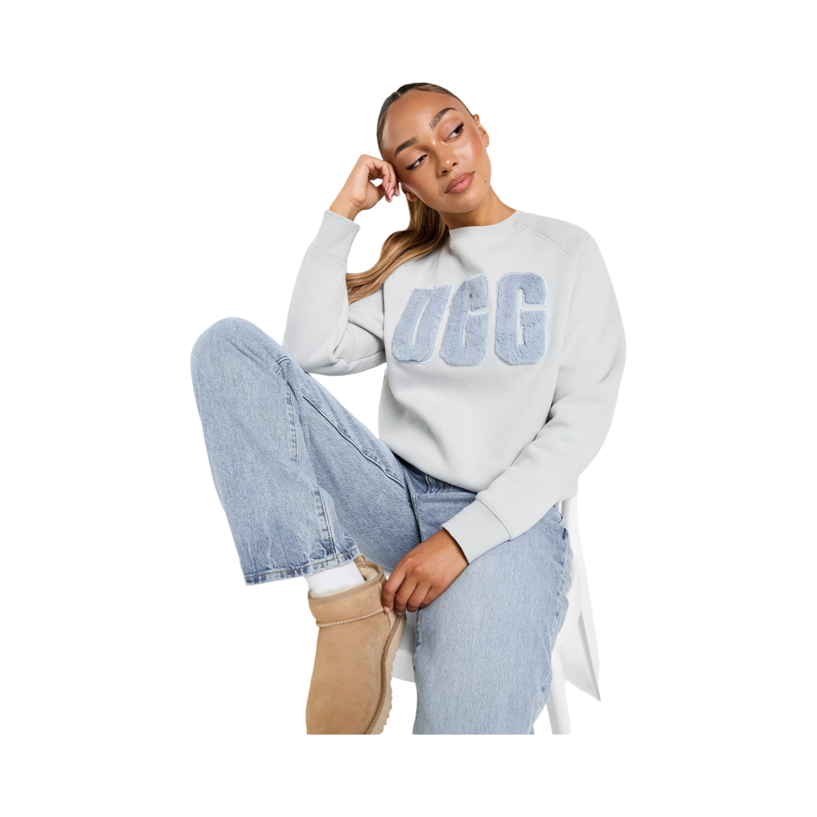UGG FUZZY LOGO CREW SWEATSHIRT