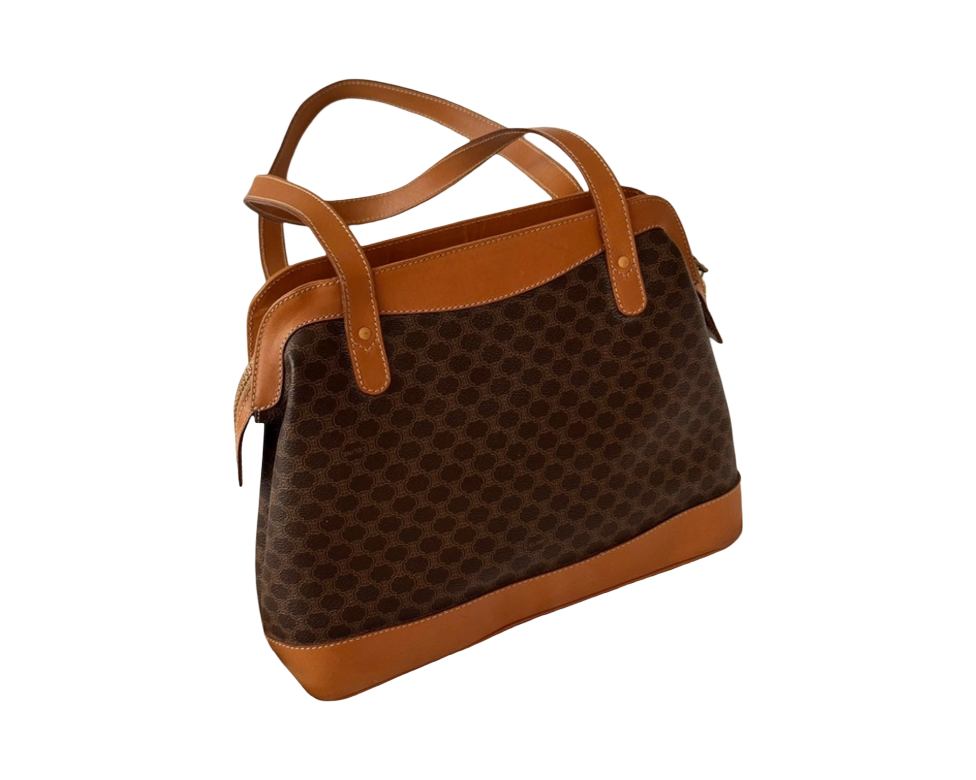 CÉLINE PRE-LOVED MACADAM CANVAS CICADA LEATHER SHOULDER BAG