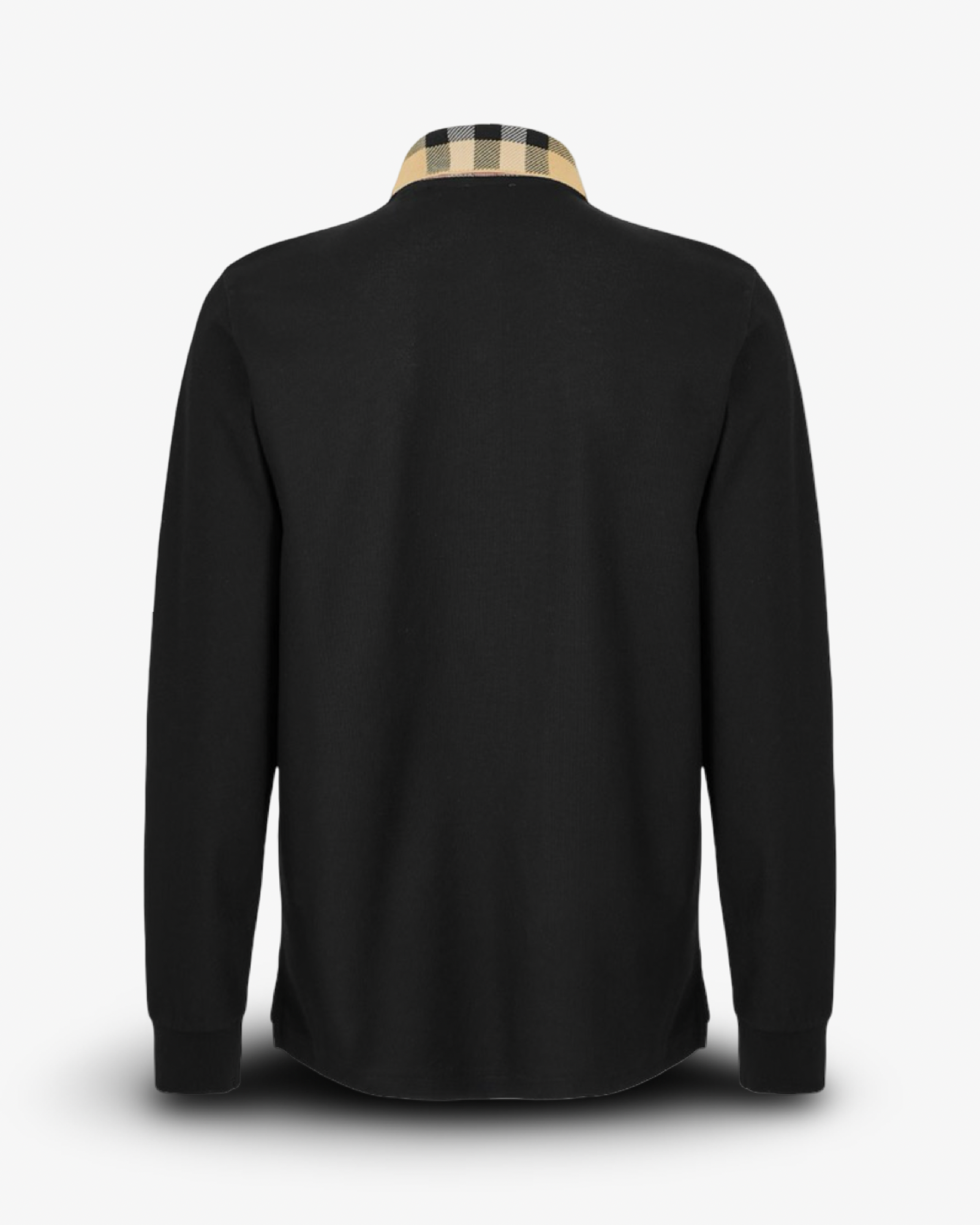 BURBERRY VINTAGE CHECK PRINT LONG SLEEVE POLO SHIRT - BLACK