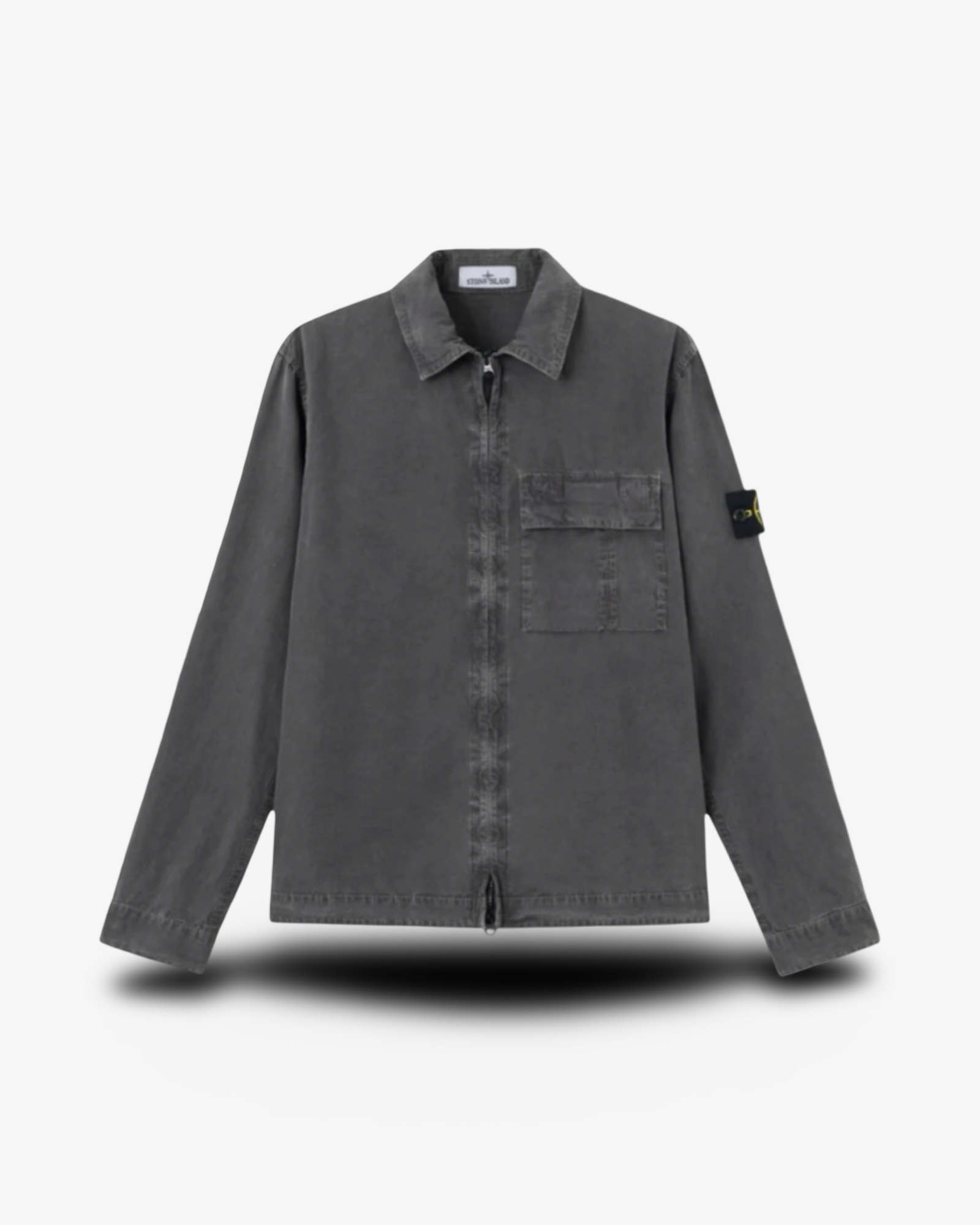 STONE ISLAND BRUSHED ORGANIC COTTON CANVAS OLD EFFECT OVERSHIRT - CHARCOAL GREY