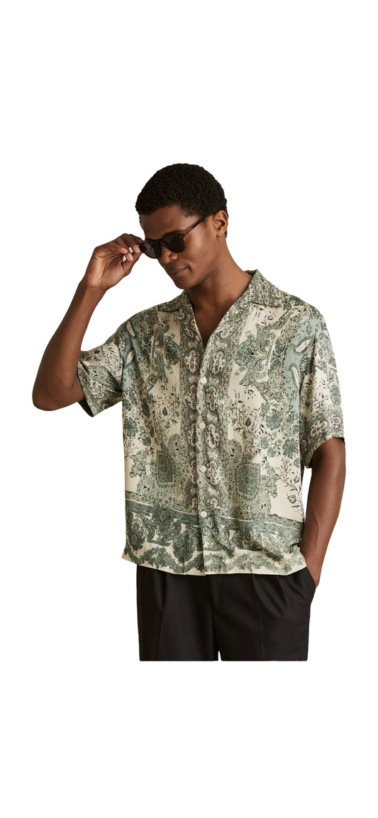 REISS SAMBERG SHORT SLEEVE PAISLEY PRINT SHIRT GREEN