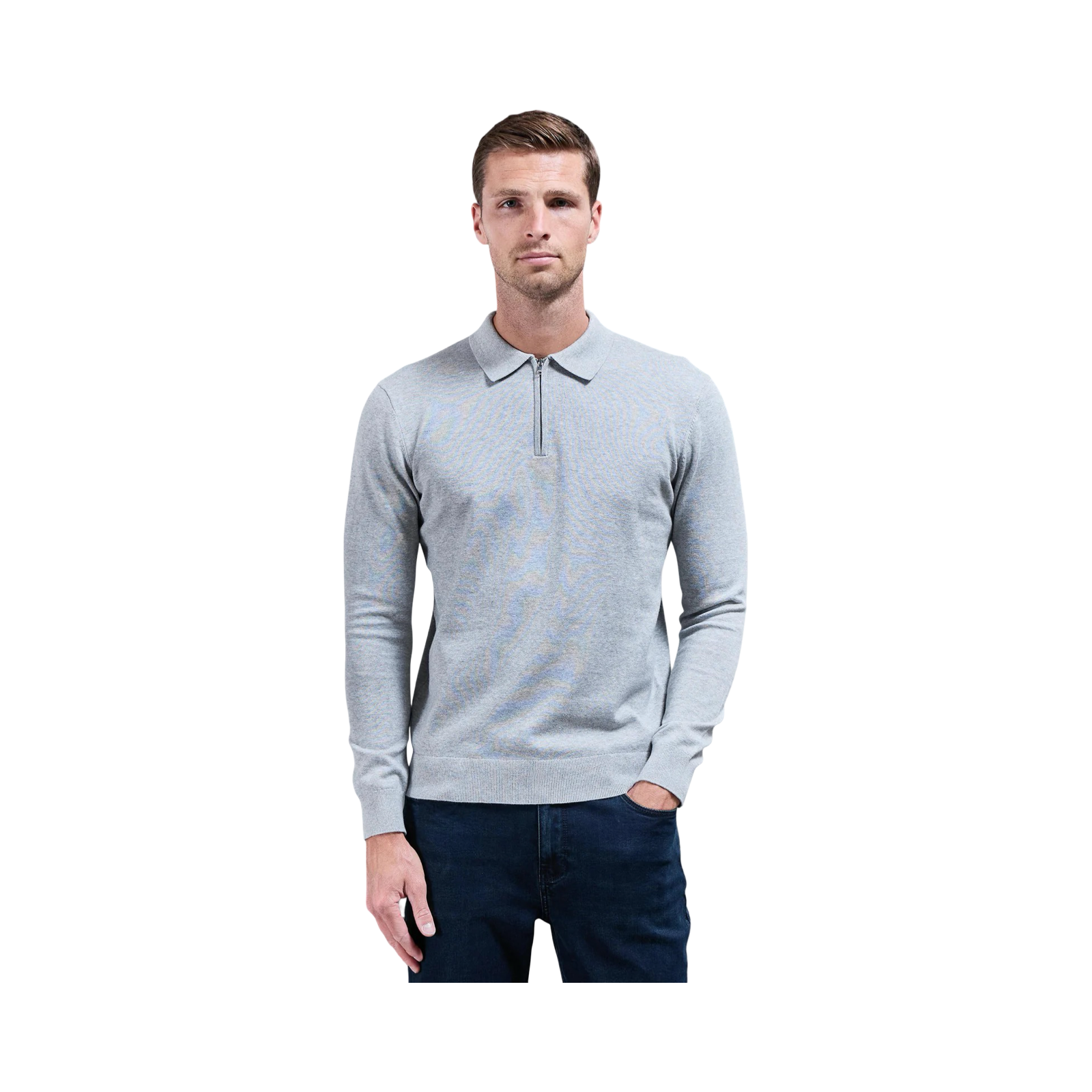 ARNE LONG SLEEVE HALF ZIP POLO SHIRT MARL GREY