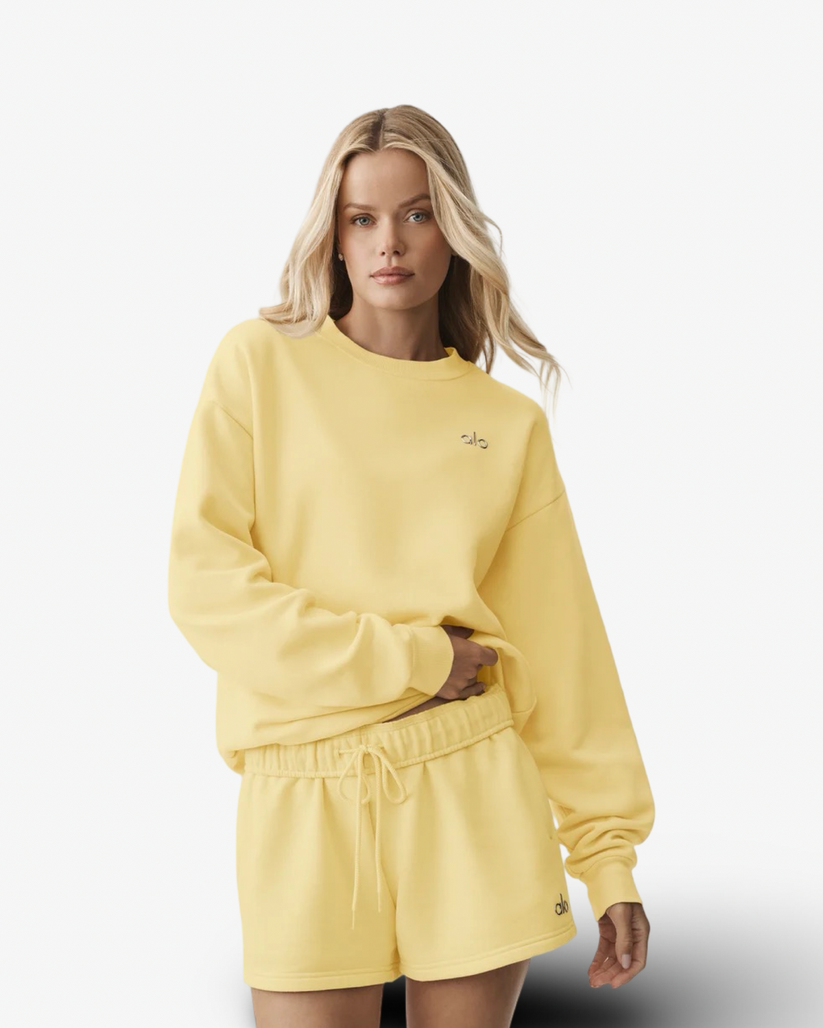 ALO ACCOLADE YELLOW CREW NECK & SHORTS SET