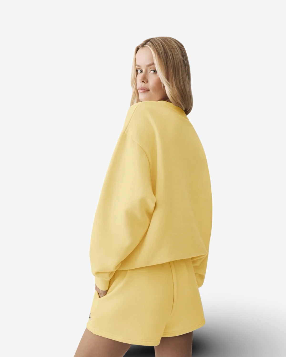 ALO ACCOLADE YELLOW CREW NECK & SHORTS SET