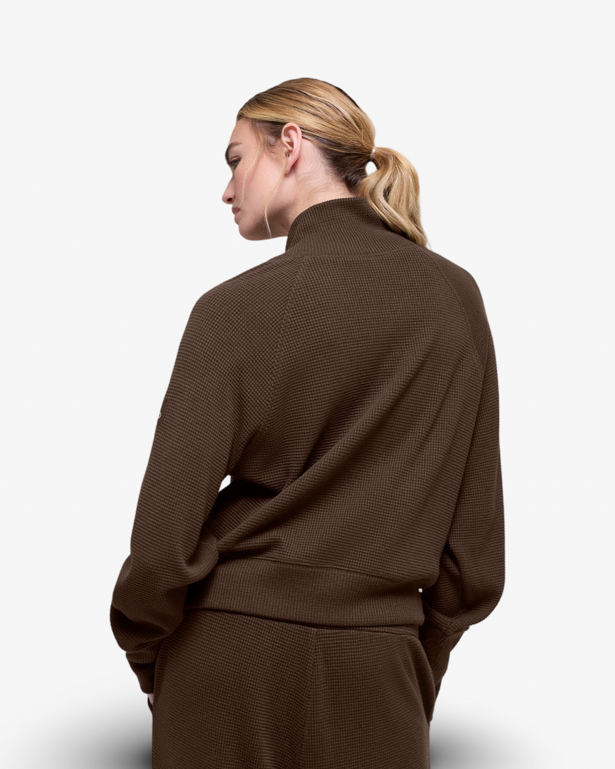 ALO WAFFLE MOCK NECK TRACKSUIT IN ESPRESSO