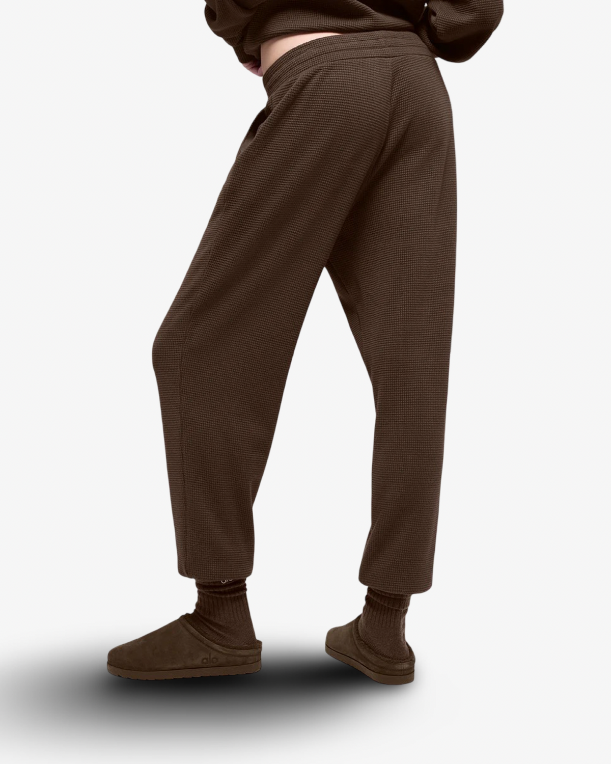 ALO WAFFLE MOCK NECK TRACKSUIT IN ESPRESSO