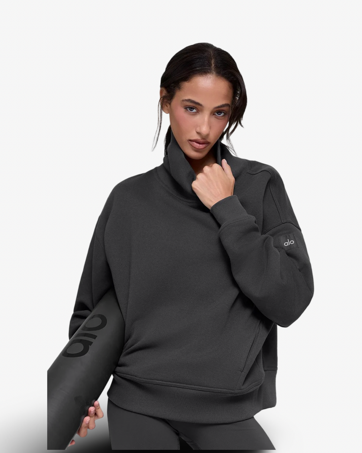 ALO HAZY MOCK NECK PULLOVER IN ANTHRACITE