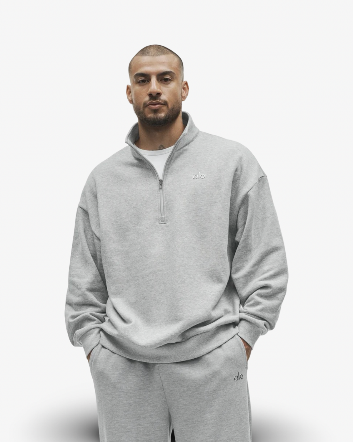 ALO ACCOLADE 1/4 ZIP JUMPER IN GREY