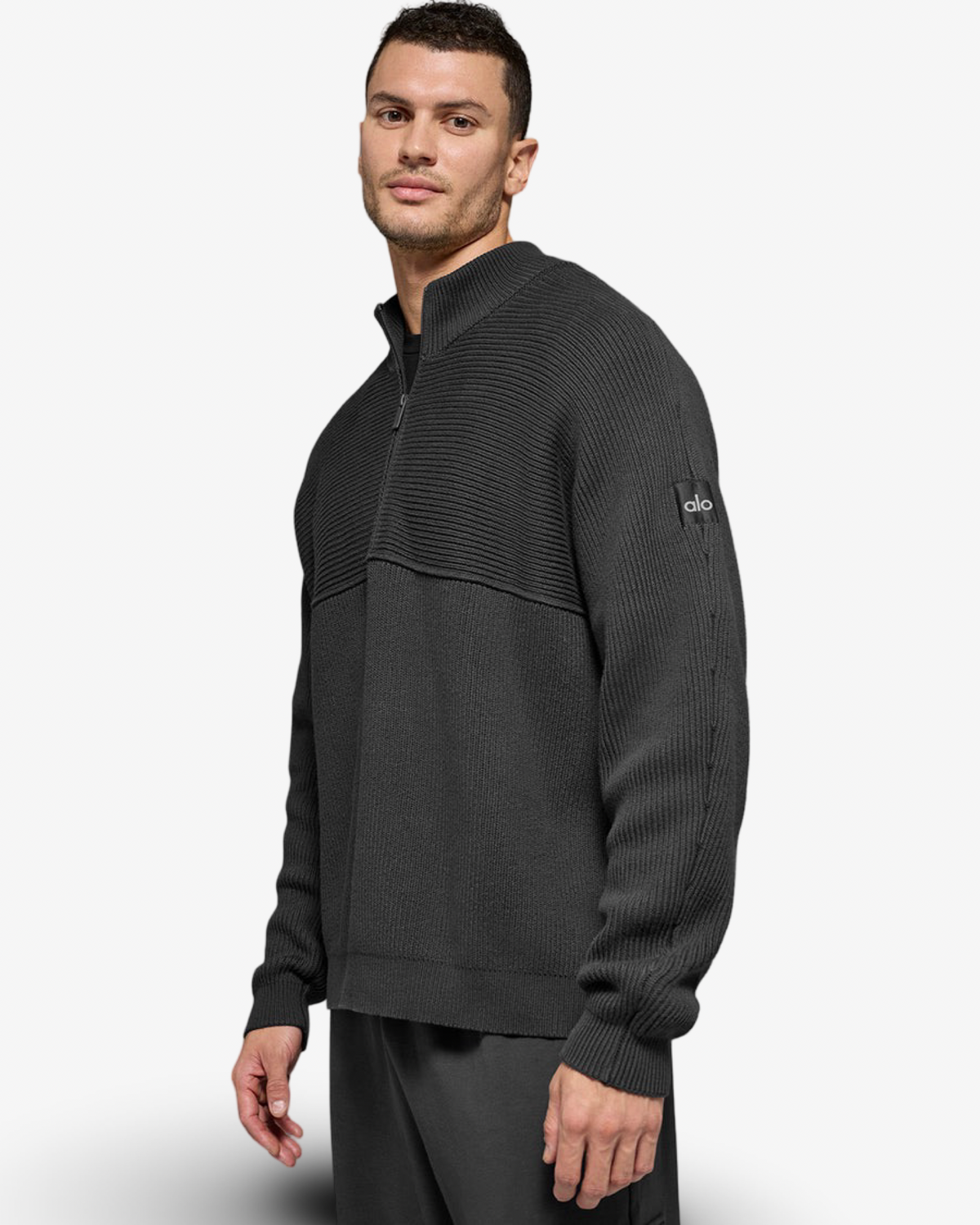 ALO DOMAIN 1/4 ZIP SWEATER IN BLACK