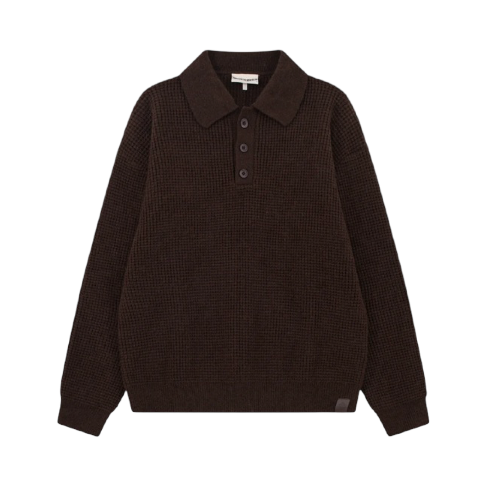 THE COUTURE CLUB WAFFLE KNIT LONG SLEEVE POLO BROWN