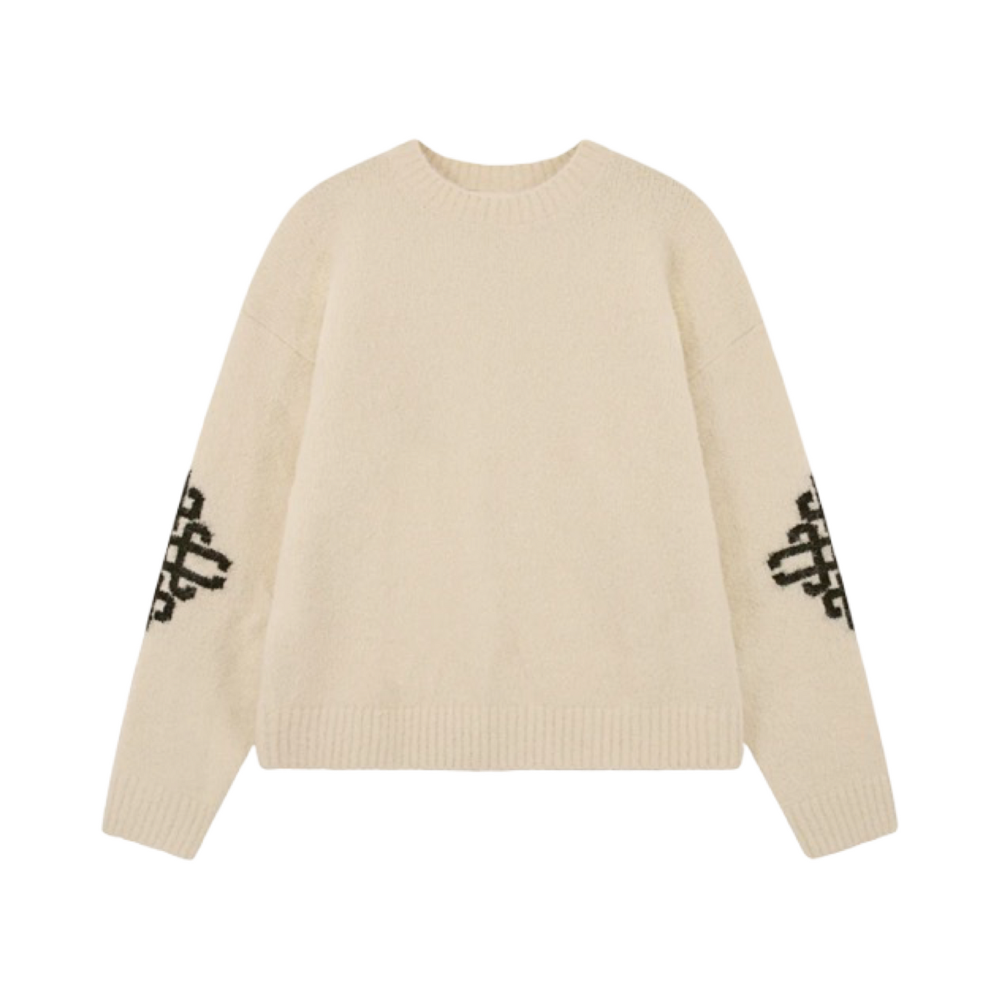 THE COUTURE CLUB BRUSHED EMBLEM SLEEVE KNITTED CREW OFF WHITE