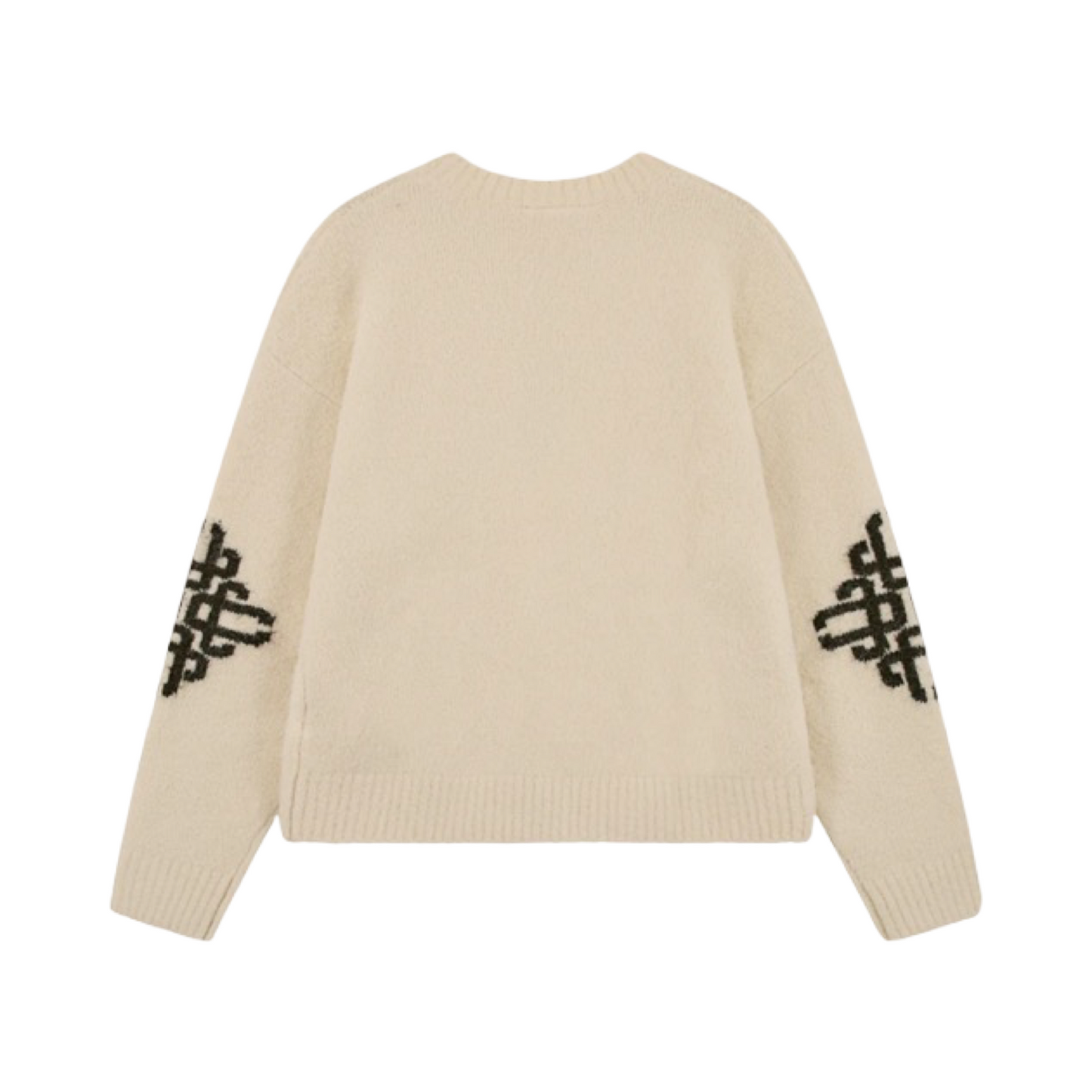THE COUTURE CLUB BRUSHED EMBLEM SLEEVE KNITTED CREW OFF WHITE
