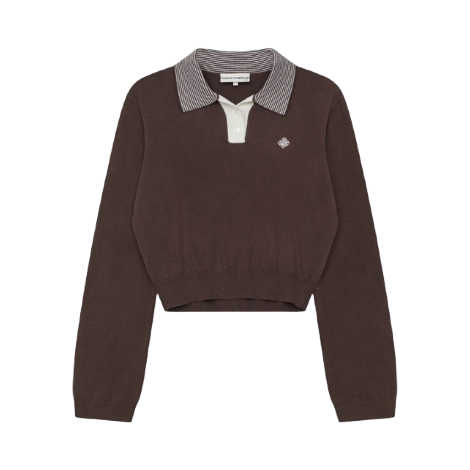 THE COUTURE CLUB LONG SLEEVE KNITTED COLLAR POLO TOP BROWN