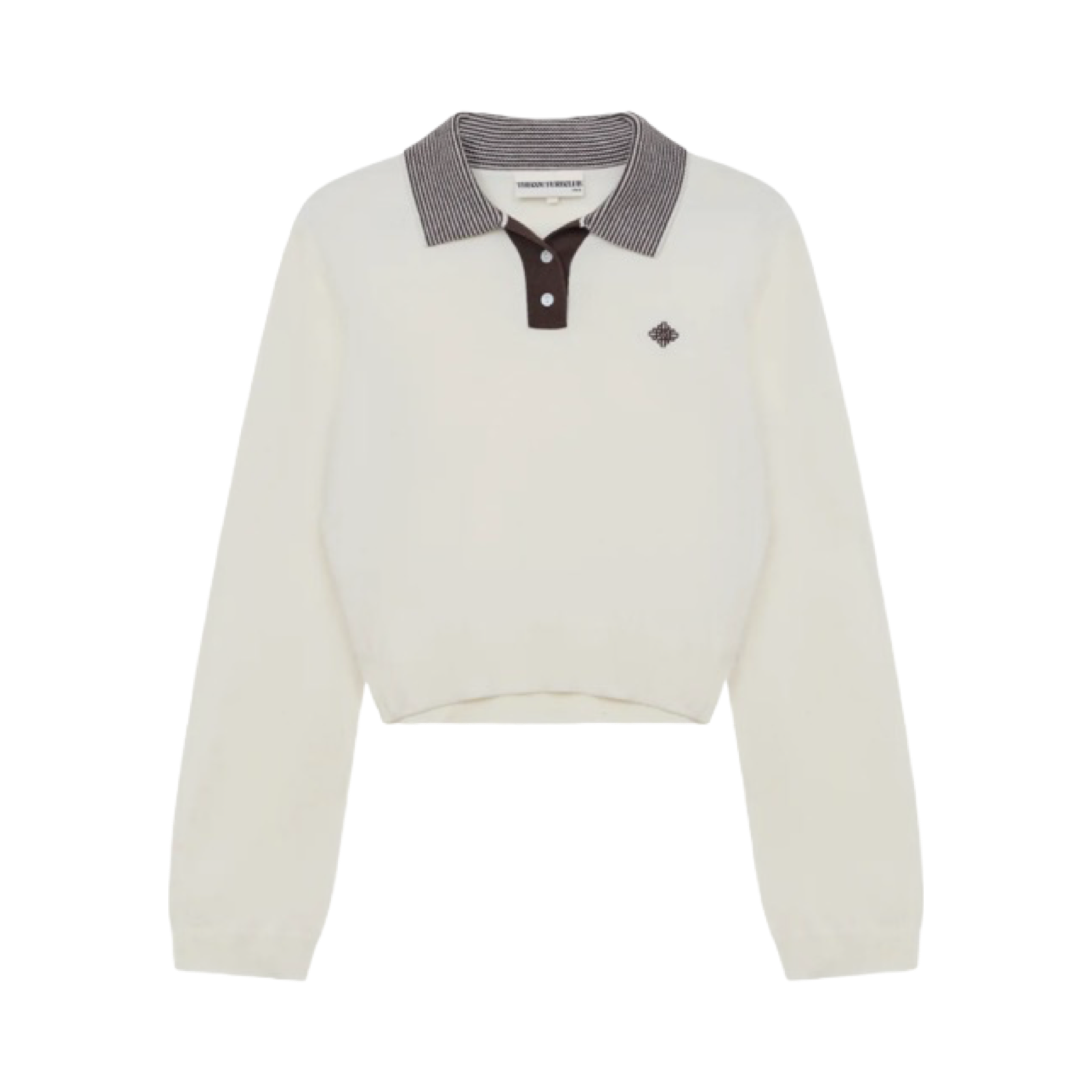 THE COUTURE CLUB LONG SLEEVE KNITTED COLLAR POLO TOP CREAM
