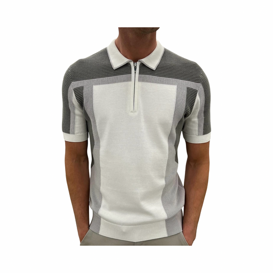ARNE BLOCK KNITTED ZIP POLO SHIRT