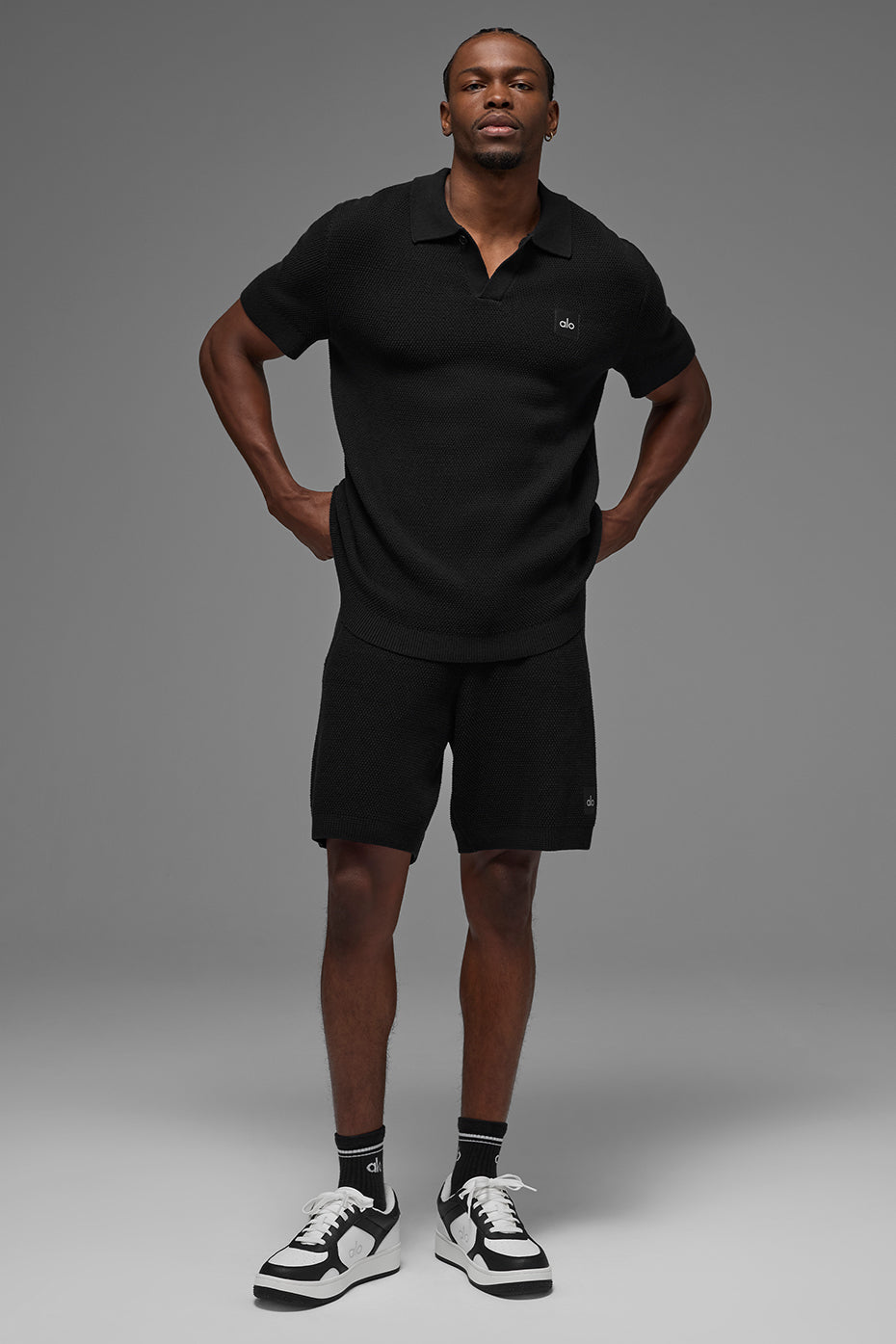 Alo Sports Club Sweater Knit Polo - Black
