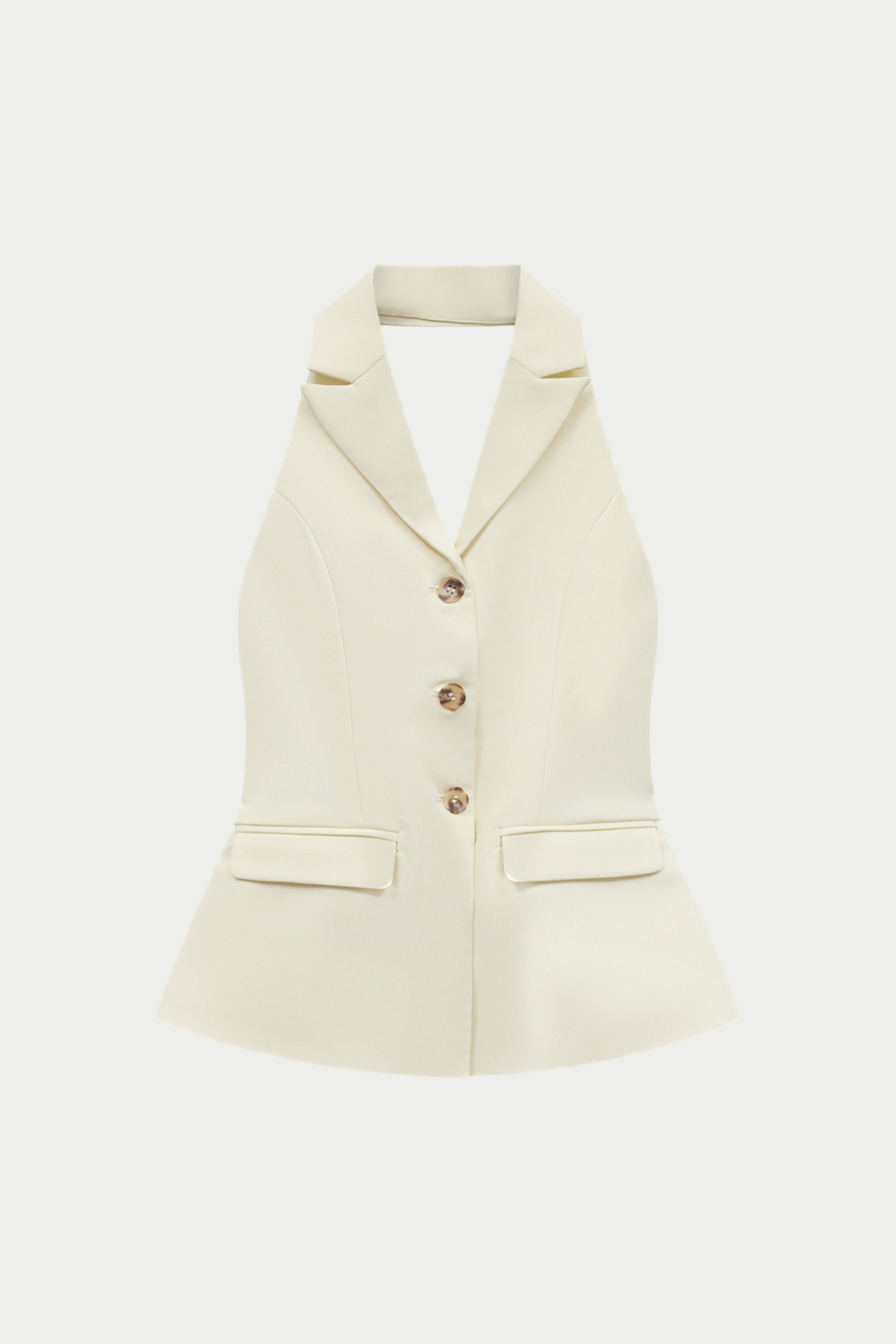 TAILORED HALTERNECK WAISTCOAT - OFF WHITE