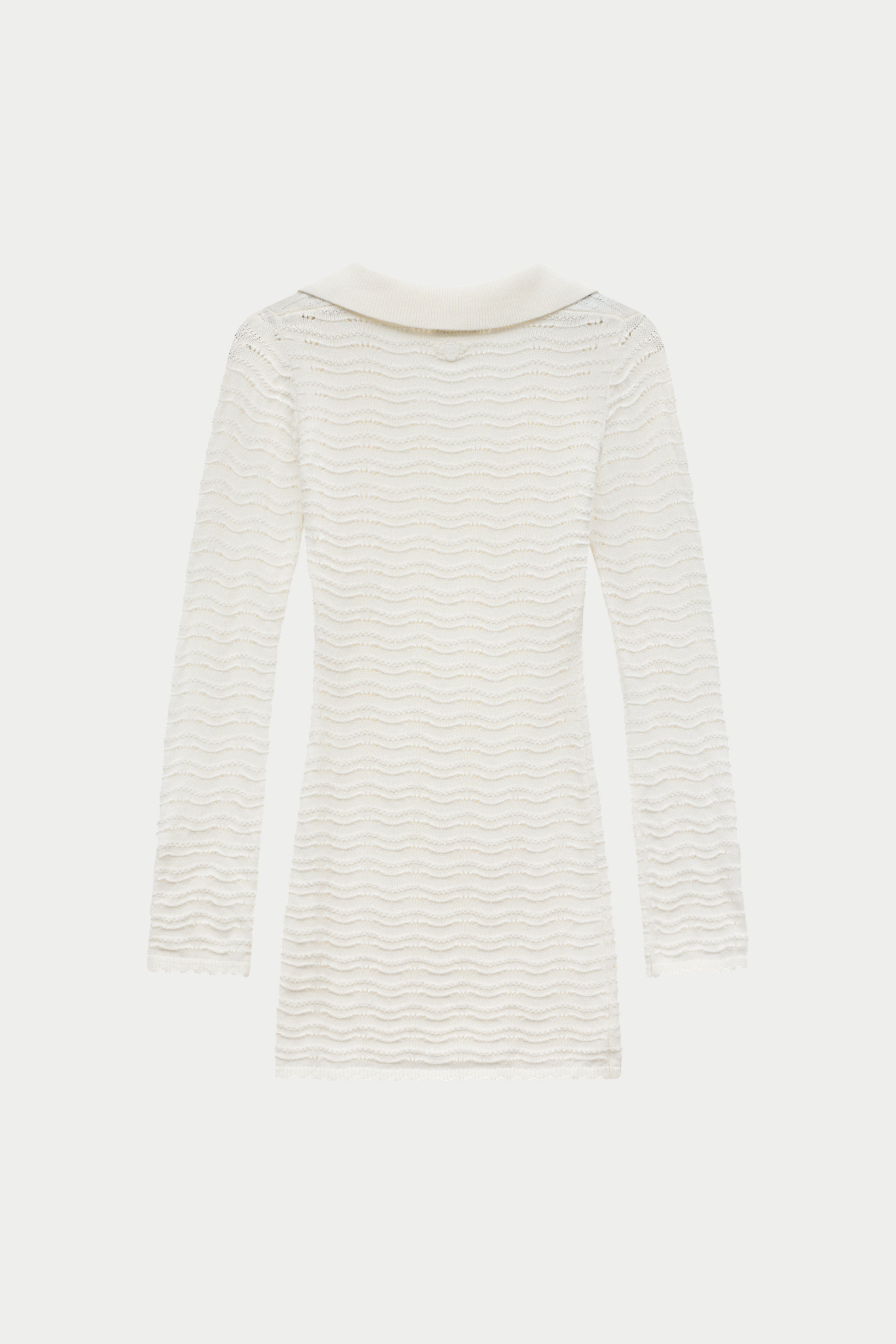 OPEN COLLAR CROCHET KNIT MINI DRESS - OFF WHITE