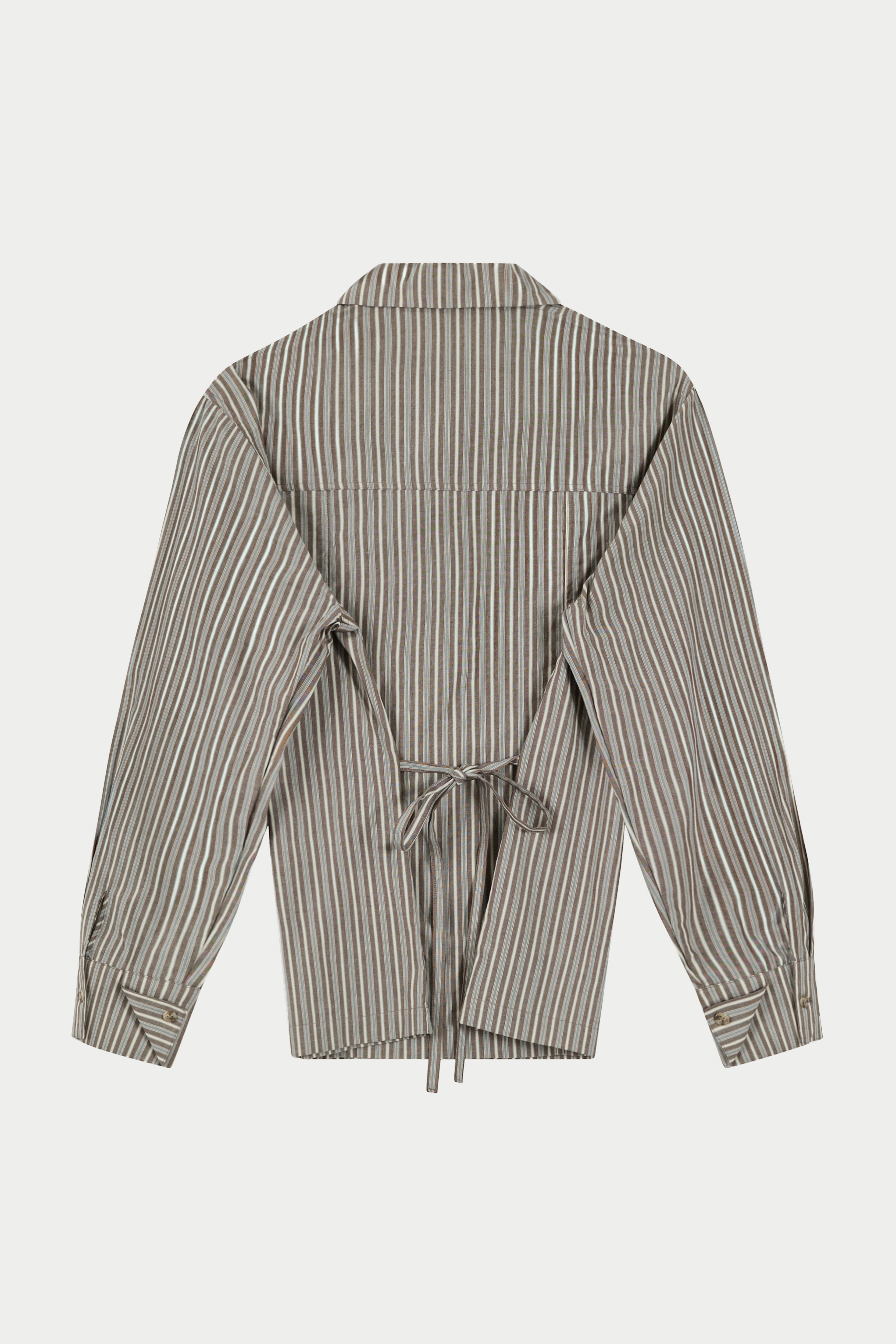 STRIPE TIE BACK EMBLEM SHIRT - KHAKI