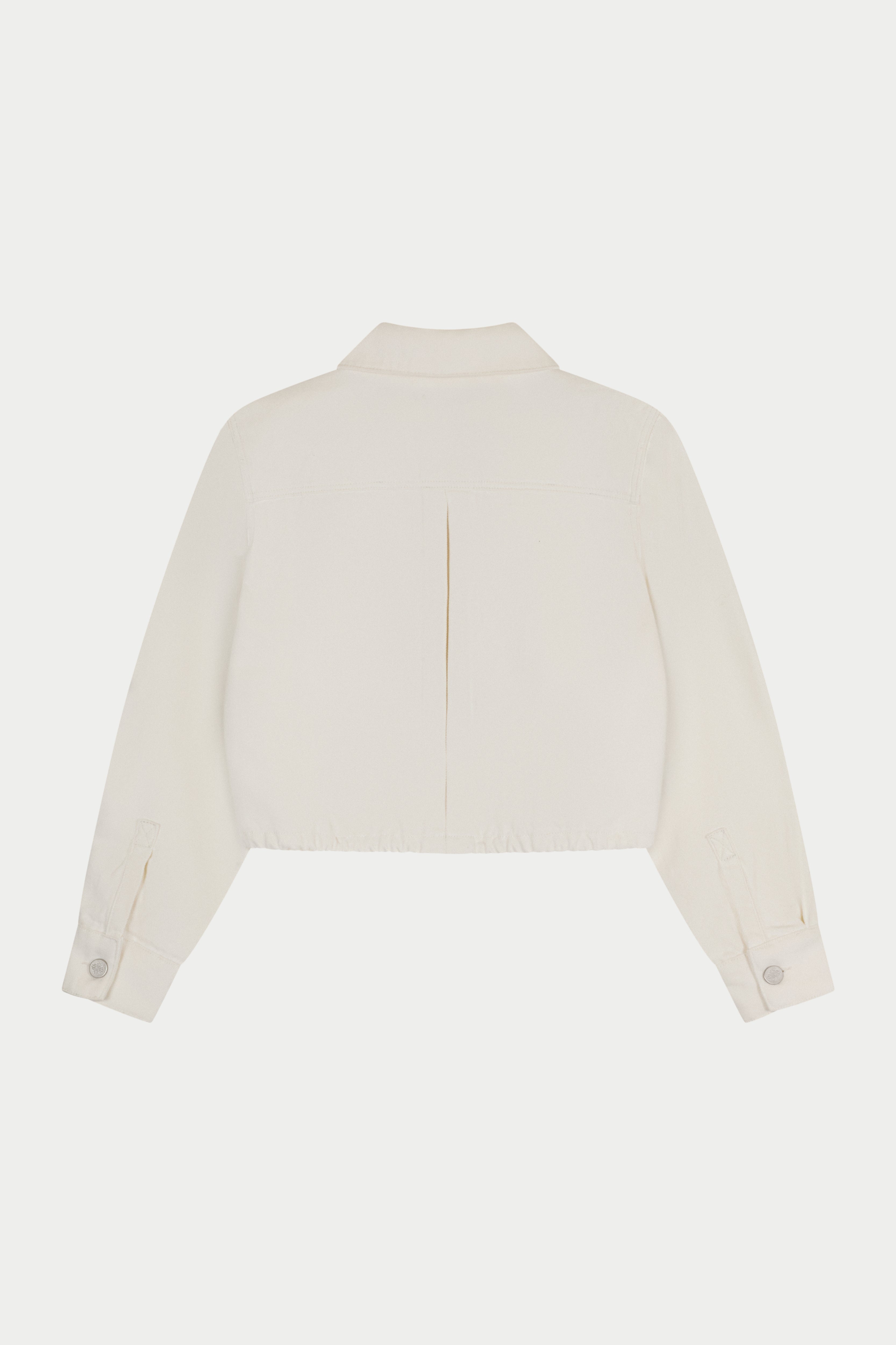 TIE HEM SHOULDER PADDED DENIM JACKET - ECRU