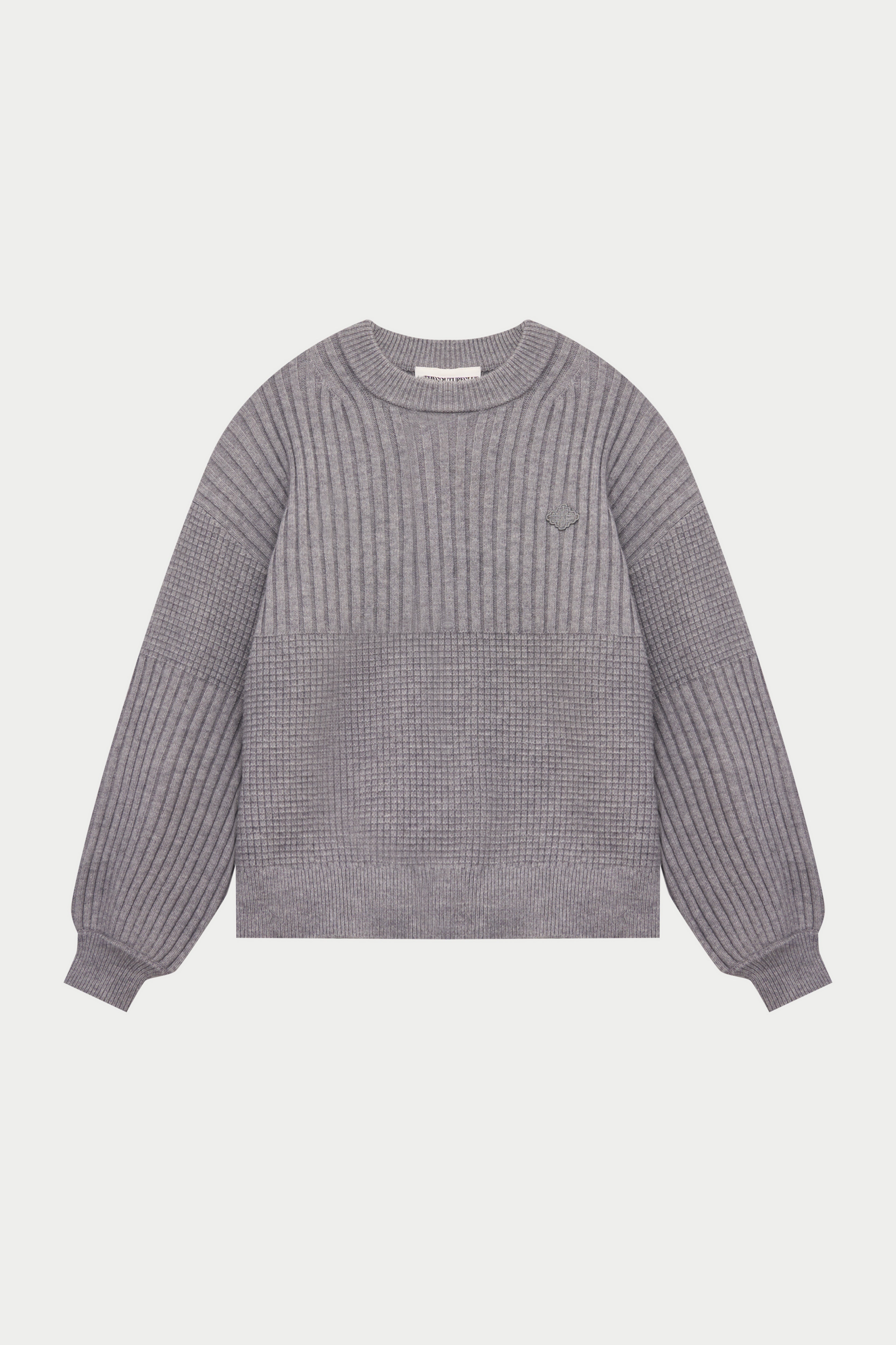 CONTRAST KNIT OVERSIZED CREW - GREY MARL
