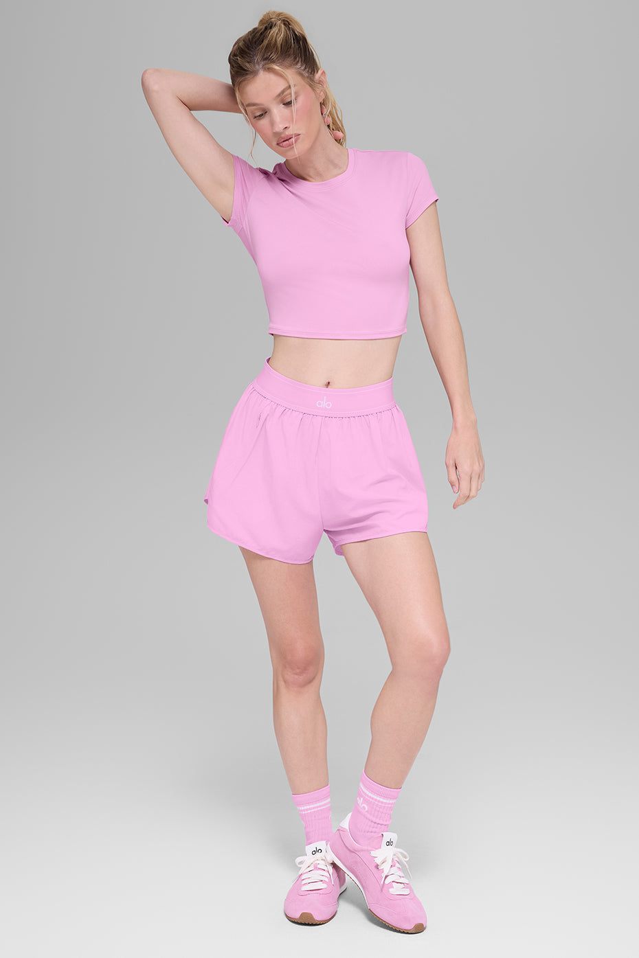 Alo Alosoft Crop Finesse Short Sleeve - Candy Heart Pink