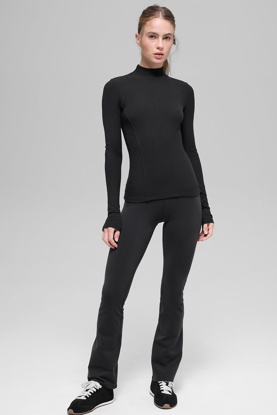 Alo Ribbed Mesmerize Mock Neck Long Sleeve - Black