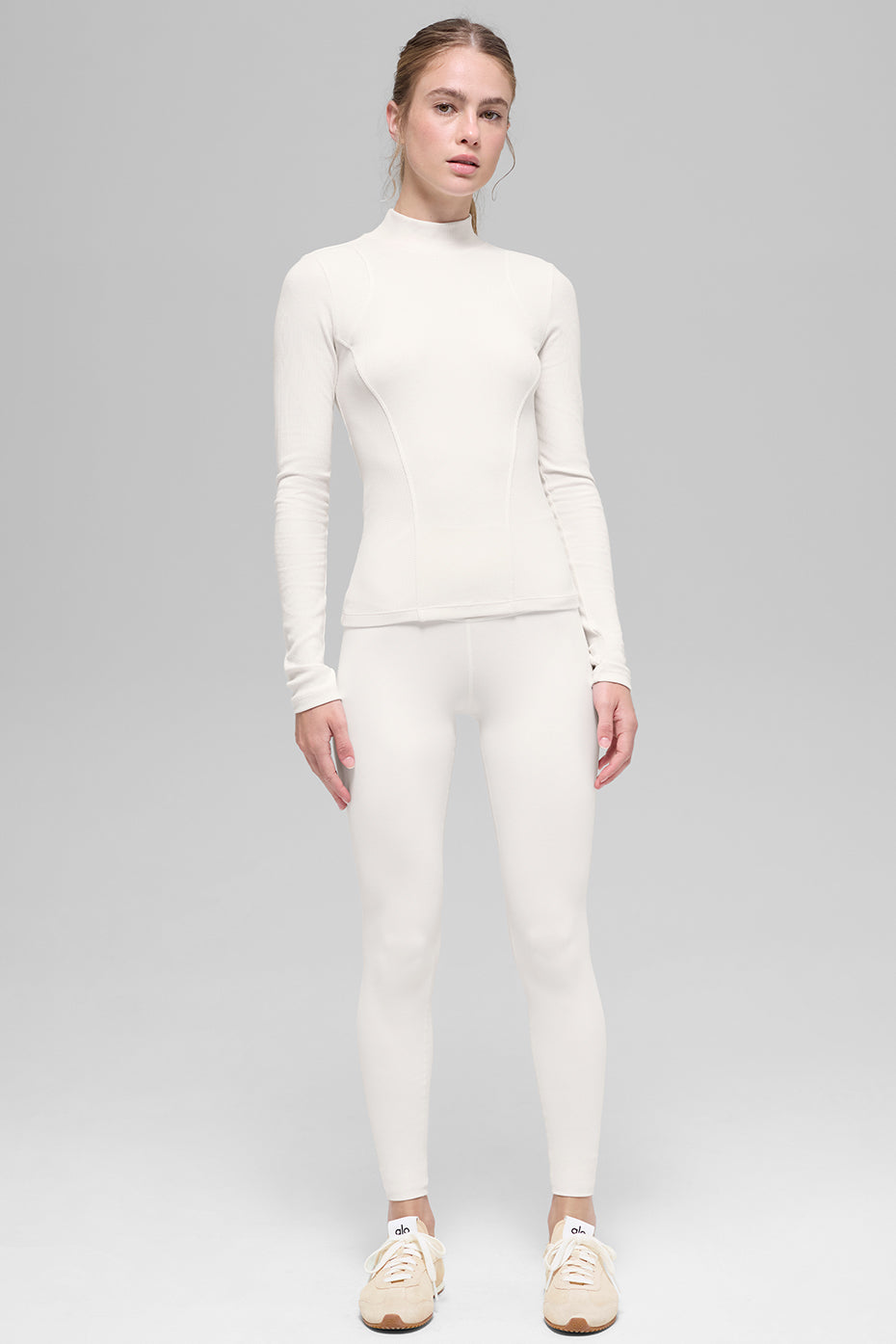 Alo Ribbed Mesmerize Mock Neck Long Sleeve - Ivory