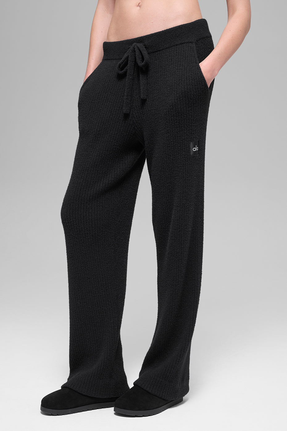 Alo Snuggle Up Sweater High-Waist Wide Leg Pant - Black